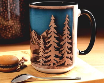 Taza de montañas de madera en capas / Taza de café con acento