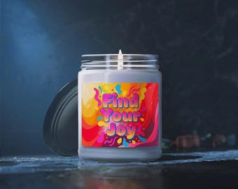Vela "Encuentra tu alegría" / Decoración de dopamina, vela de soja con degradado neón