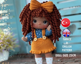 Carmen doll english pattern , crochet pattern, toys doll pattern