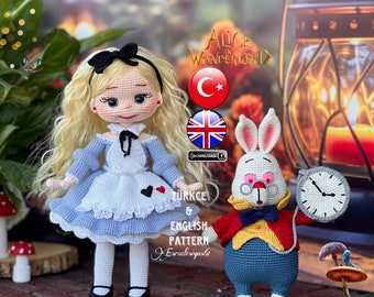 Patrón de crochet de Alicia y el conejo blanco (patrón inglés)