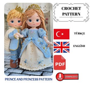 Gehaakt amigurumi-speelgoedpatroon prins en prinses (Engelse pdf-download)