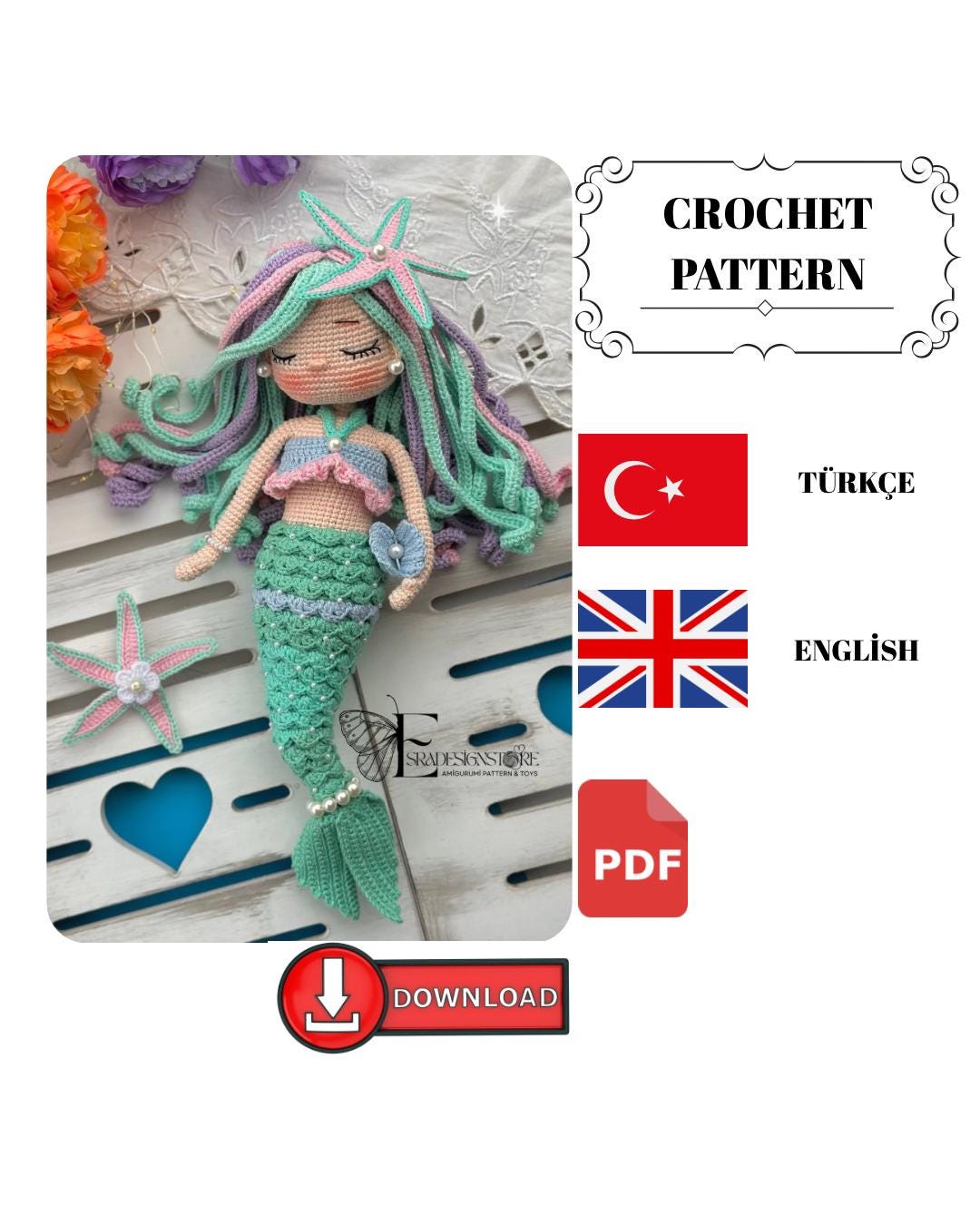 39 Mermaid Crochet Patterns: Amigurumi Dolls, Pocket Mermaids, and Creative Sea-Inspired... 33 mermaid blue crochet