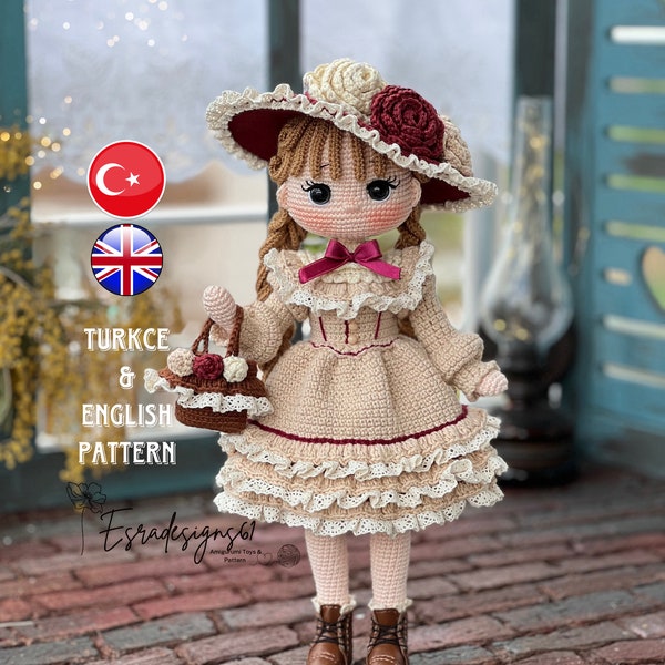 Josephine bambola modello inglese modello bambola vintage, bambola all'uncinetto, bambola a maglia
