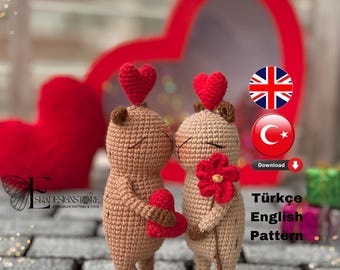 Capybara Amigurumi Crochet Pattern: Valentine's Day Couple (PDF Pattern)