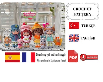 Strawberry Girl Crochet Pattern: Amigurumi Doll (PDF Download, English/Spanish/French