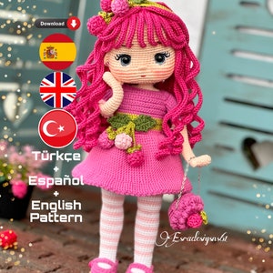 Raspberry doll english pattern , crochet pattern ,