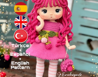 Raspberry doll english pattern , crochet pattern ,