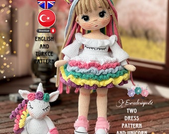 Lila doll and pie pattern , english pattern ,two dress pattern