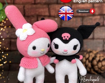 Kitty frends  pattern ,Pink bunny and black bunny english pattern