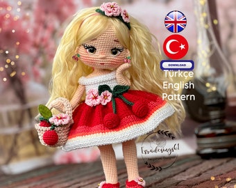 Muñeca cheryy patrón inglés, patrón de crochet, trabajo esradesigns61