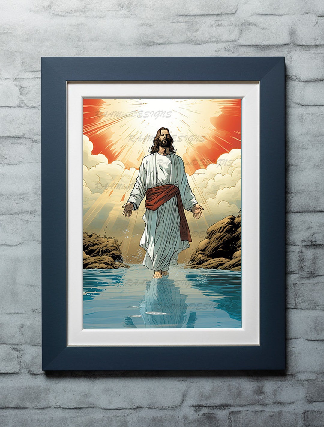 Jesus Walking on Water Poster Painting Print Bible Verse Wall Art Gift ...