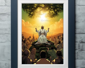 IMPRESSÕES DIGITAIS do Sermão de Jesus no Monte, Arte da Bíblia, Versículo da Bíblia Moderno, Arte de parede com impressão de Jesus, Escritura da Bíblia