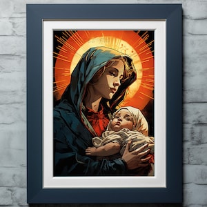 Mary & Jesus Art, Virgin Mary Art, Catholic Art, Catholic Mom Gift, Catholic gift, Virgin Mary and Jesus Wall printable Art, Catholic Prints