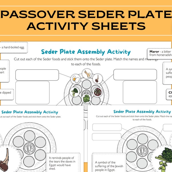 Passover Seder Plate Activity Sheet for Kids - Pesach Educational Jewish Holiday Craft, Interactive Learning Game, Family Tradition Matzah