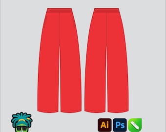 Maqueta de pantalones deportivos de pierna ancha, paquete tecnológico 2D editable, plantilla de marca de ropa urbana, corte ancho, archivos Adobe Illustrator, PNG, SVG, PDF, CDR