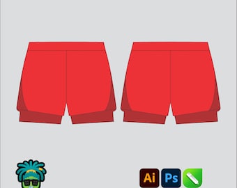 Double Layer Shorts Mock up Editable 2D Mbl Tech pack Streetwear Clothing Vector template Wide fit Adobe Illustrator, PNG, PDF ,cdr Files