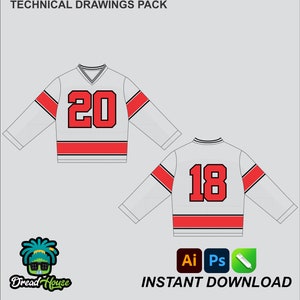 Maqueta de jersey de malla de manga larga, paquete tecnológico 2D editable, plantilla vectorial de ropa urbana, corte ancho, archivo Adobe Illustrator, PNG, SVG, PDF, cdr