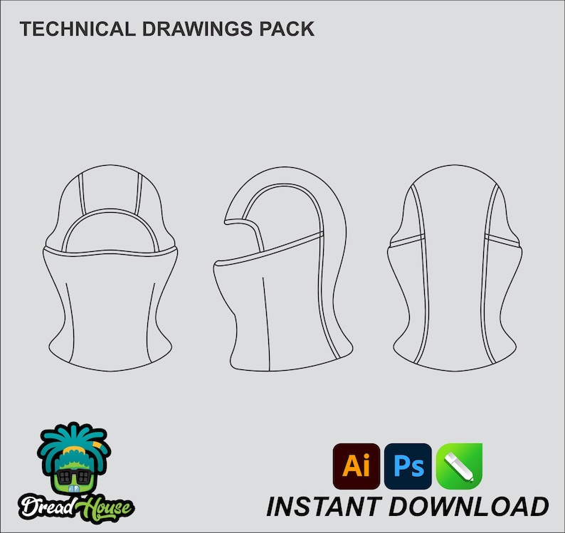 Ski Mask Mock up Editable 2D Tech Pack Streetwear Clothing Vector ...
