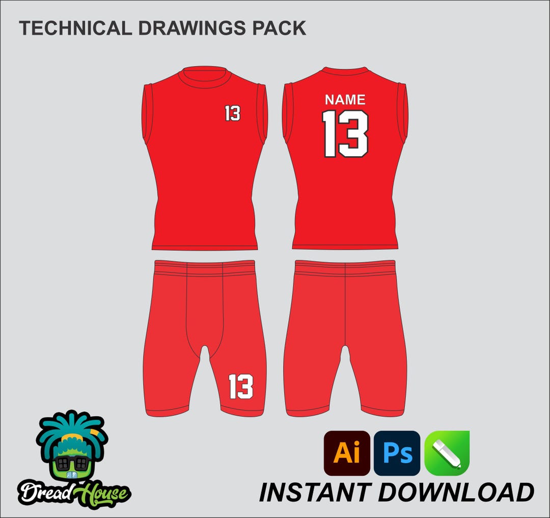 7v7 Uniform Mock up Editable 2D Tech Pack Streetwear Clothing Vector  Template Adobe Illustrator PNG, SVG, PDF, Cdr Files