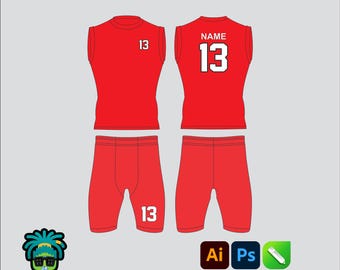 7v7 Uniform Mock up Editable 2D Tech pack Streetwear Clothing Vector template Adobe Illustrator PNG, SVG, PDF, cdr Files