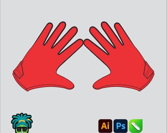 Workout Gloves Mockup Editable 2D Tech pack Streetwear Clothing Brand template Wide fit Adobe Illustrator, PNG, SVG, PDF,cdr Files
