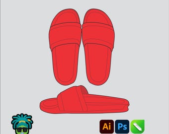 Slippers Mock up Editable 2D Tech pack Streetwear Clothing Vector template Adobe Illustrator PNG, SVG, PDF, cdr Files
