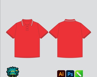 Short Sleeve Polo Shirt Mock up Editable 2D Tech pack Streetwear Clothing Vector template Wide fit Adobe Illustrator PNG SVG, PDF, cdr Files