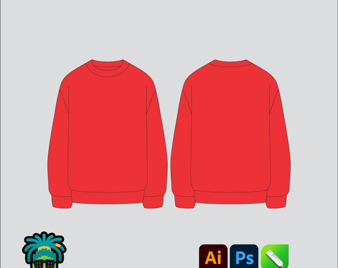 Pullover Sweater Mock up Editable 2D Tech Pack Streetwear Clothing ...