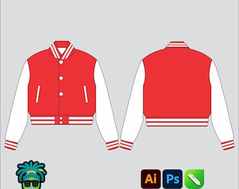 Women’s Cropped Varsity Jacket Mock up Editable 2D Streetwear Clothing Vector template Wide fit Adobe Illustrator, PNG, SVG, PDF,cdr Files
