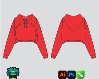 Ladies Shrug Hoodie Mock up Editable 2D Tech pack Streetwear Clothing Brand template Wide fit Adobe Illustrator, PNG, SVG, PDF,cdr Files