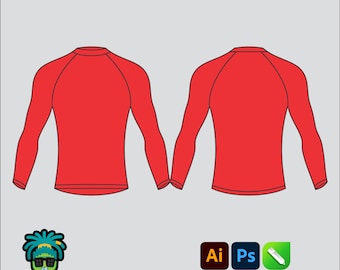 Compression Long Sleeve Shirt Mock up Editable 2D Tech pack Clothing Brand template Wide fit Adobe Illustrator, PNG, SVG, PDF,cdr Files