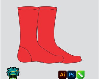 Performance Socks Mock up Editable 2D Tech pack Streetwear Clothing Brand template Wide fit Adobe Illustrator, PNG, SVG, PDF,cdr Files