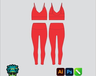 Bra Set Mock up Editable 2D Mbl Tech pack Streetwear Clothing Vector template Wide fit Adobe Illustrator, PNG, SVG, PDF,cdr Files