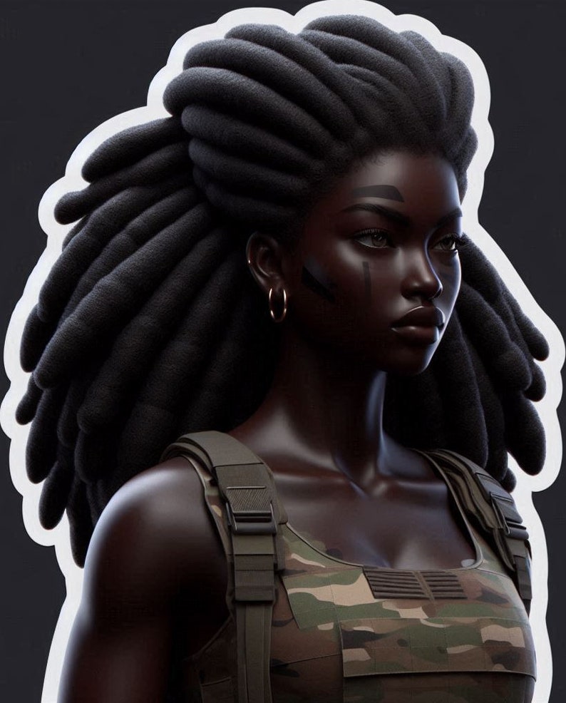 Black Girl Stickers Locs Dreadlock Military Uniform Natural Hair ...