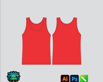 Tank top Mock up Editable 2D Tech pack Streetwear Clothing Vector template Wide fit clothes Adobe Illustrator, PNG, SVG, PDF, cdr Files