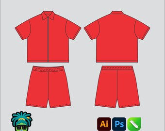 Boxy Fit Short Set Mock up Editable 2D Tech pack Streetwear Clothing Vector template Adobe Illustrator PNG, SVG, PDF, cdr Files