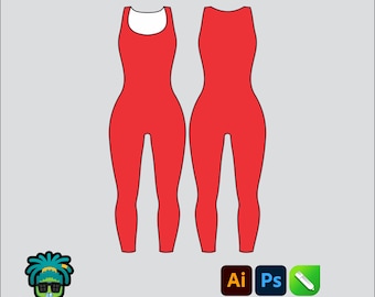 Maqueta de traje de gimnasio sin costuras para mujer, paquete tecnológico 2D editable, plantilla de marca de ropa urbana, corte ancho, archivos Adobe Illustrator, PNG, SVG, PDF, CDR