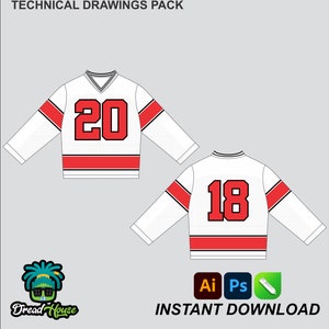 Long Sleeve Mesh Jersey Mock up Editable 2D Tech pack Streetwear Clothing Vector template Wide fit Adobe Illustrator, PNG, SVG, PDF,cdr File