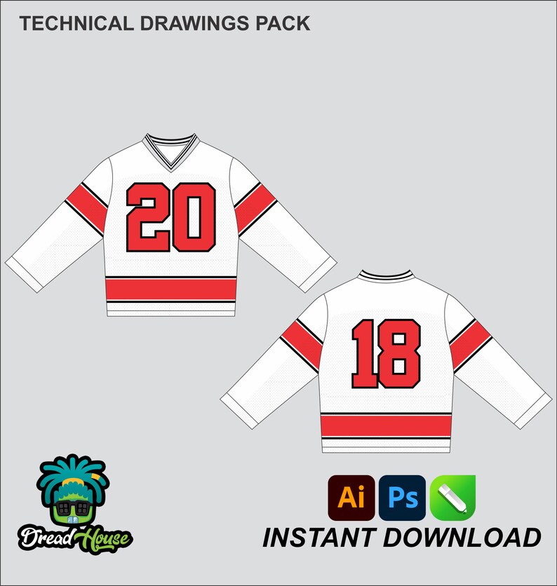 Long Sleeve Mesh Jersey Mock up Editable 2D Tech pack Streetwear Clothing Vector template Wide fit Adobe Illustrator, PNG, SVG, PDF,cdr File