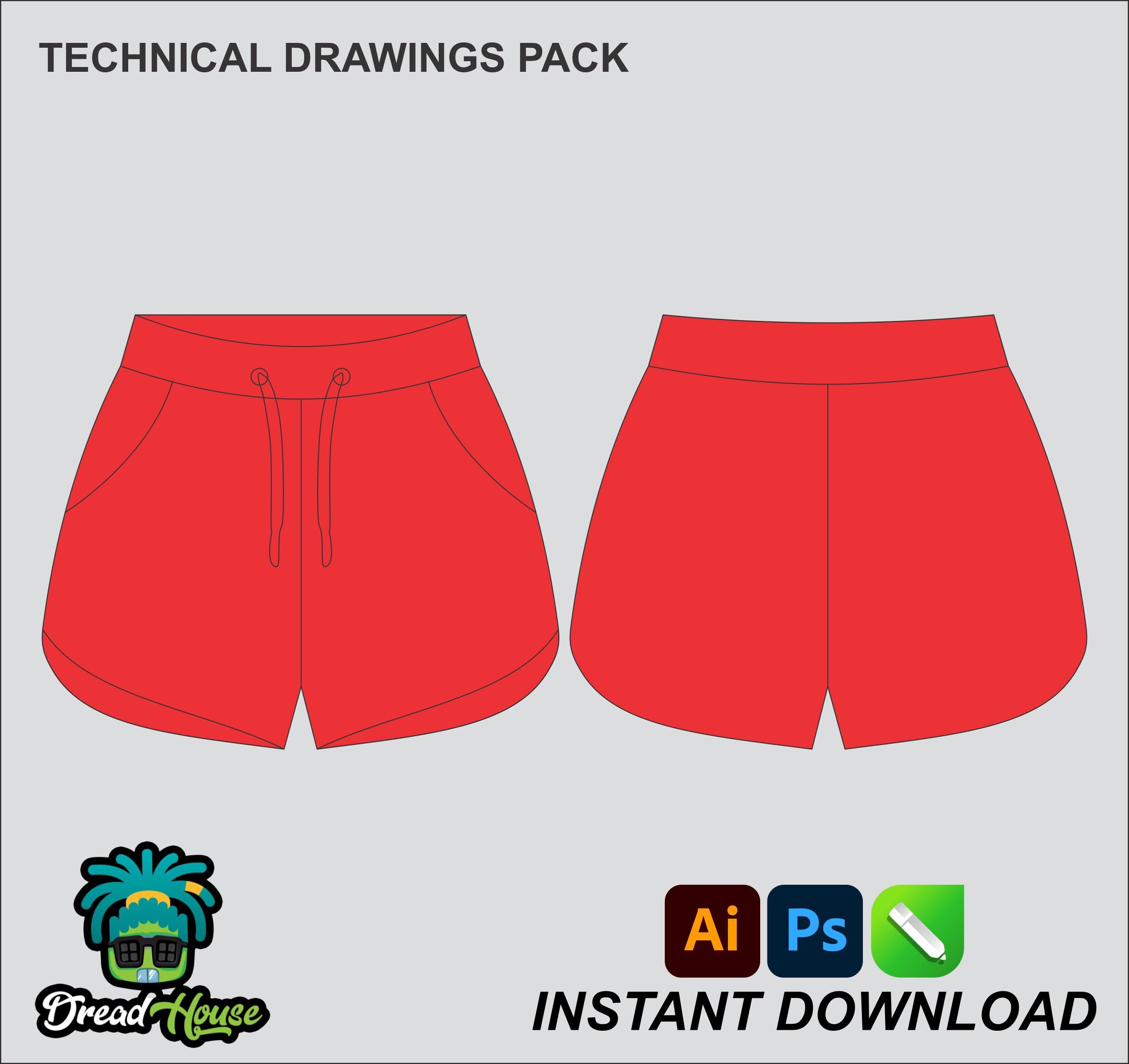 Ladies Booty Shorts Mock up Editable 2D Tech Pack Streetwear