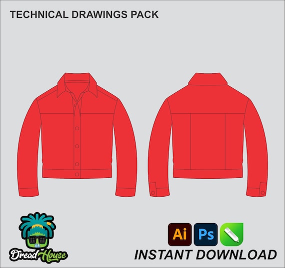 Cropped Denim Jacket Mock up Editable 2D Tech Pack Streetwear