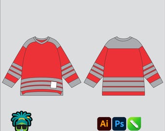 Maqueta de camiseta de hockey, paquete tecnológico 2D editable, ropa de calle, plantilla vectorial, archivos PNG, SVG, PDF y CDR de Adobe Illustrator.