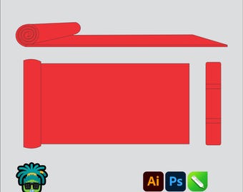 Yoga/Workout Mat Mock up Editable 2D Mbl Tech pack Streetwear Clothing Vector template Wide fit Adobe Illustrator, PNG, SVG, PDF ,cdr Files