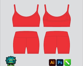 Ladies Biker Set Mock up Editable 2D Tech pack Streetwear Clothing Brand template Wide fit Adobe Illustrator, PNG, SVG, PDF,cdr Files