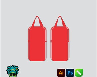 Boxing Gloves Bag Mock up Editable 2D Mbl Tech pack Streetwear Clothing Vector template Wide fit Adobe Illustrator, PNG, SVG, PDF ,cdr Files