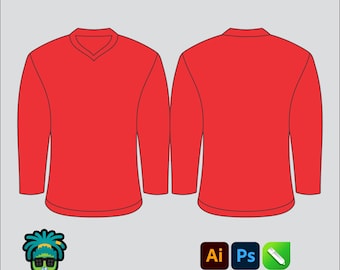 Maqueta de camiseta de hockey sobre hielo Paquete tecnológico 2D editable Plantilla vectorial de ropa urbana Ajuste ancho Archivos Adobe Illustrator, PNG, SVG, PDF, CDR
