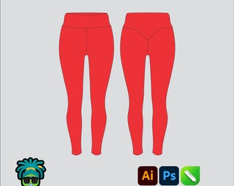 Scrunch Butt Lifting Leggings Mockup Editable 2D Tech pack Streetwear Clothing Brand template Adobe Illustrator, PNG, SVG, PDF,cdr Files