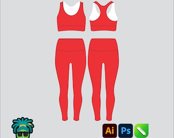 Seamless Bra Set Mock up Editable 2D Tech pack Streetwear Clothing Brand template Wide fit Adobe Illustrator, PNG, SVG, PDF,cdr Files