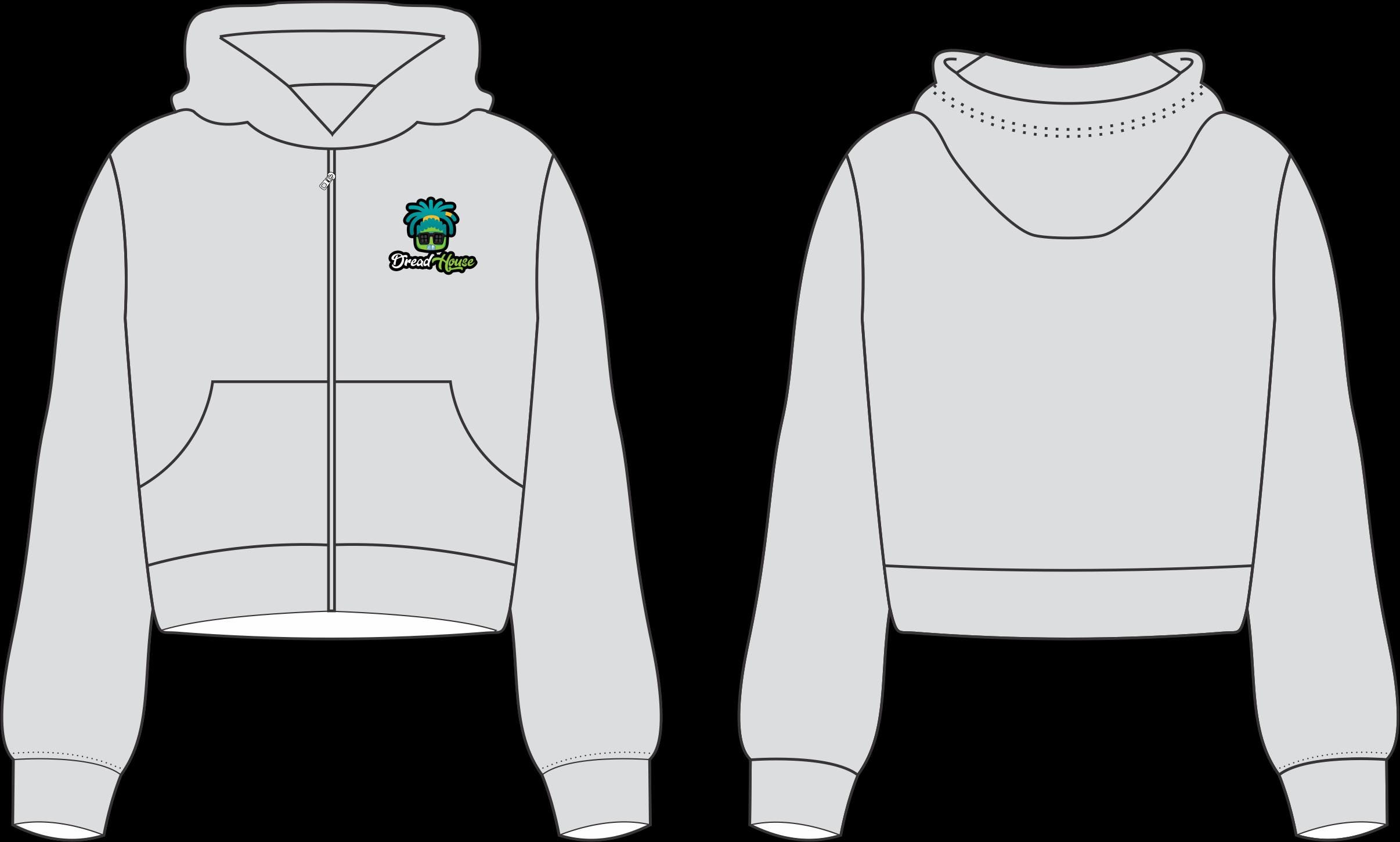 トップス Sample Cropped Zip up Hoodie Mock up Editable 2D Tech Pack Streetwear
