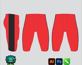 Maqueta de pantalones de fútbol americano, paquete tecnológico 2D editable, ropa de calle, plantilla vectorial, archivos PNG, SVG, PDF y CDR de Adobe Illustrator.